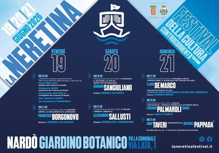 Festival, dal 19 al 21 giugno a Nardò terza edizione La Neretina, tra gli ospiti Sangiuliano, Osho e Poli Bortone