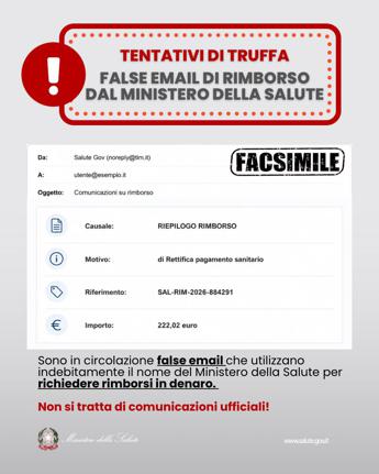 Alert ministero Salute su email truffa per presunti rimborsi per prestazioni: "Non cliccare su link"