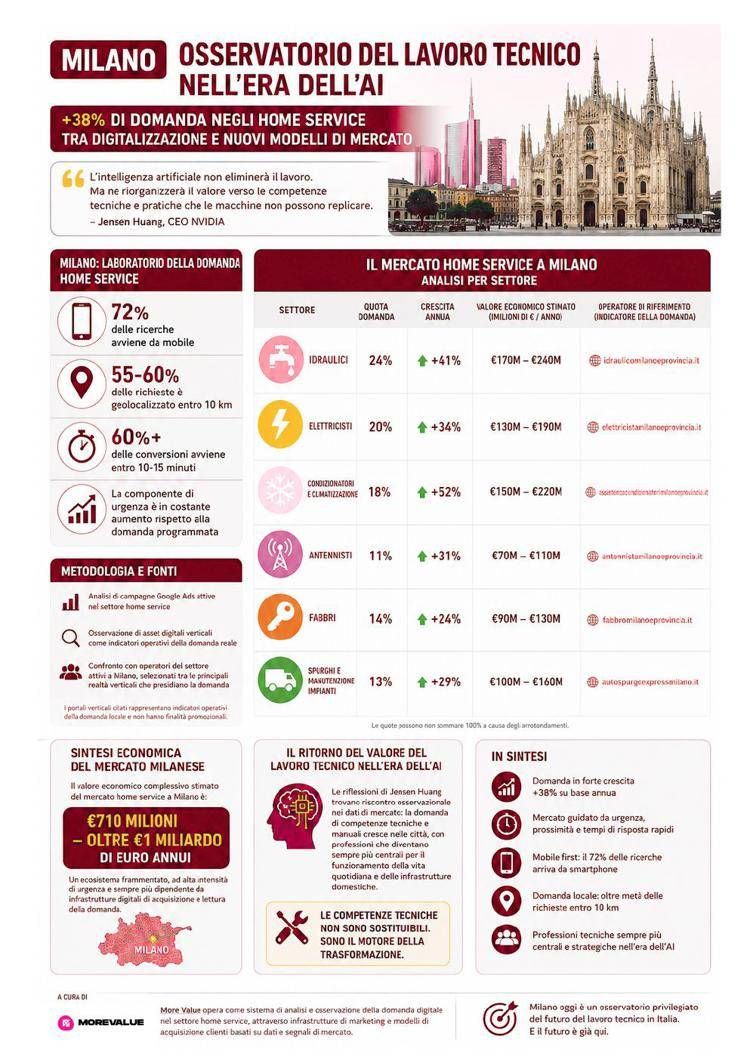 Milano osservatorio del lavoro tecnico nell’era dell’IA: +38% di domanda negli home service secondo l’analisi di More Value