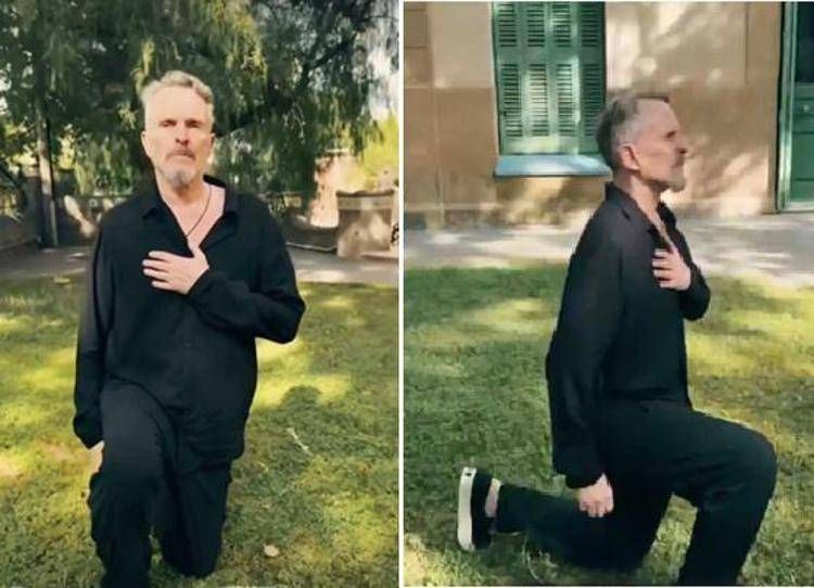 Miguel Bosé in ginocchio, - (fermo immagine)