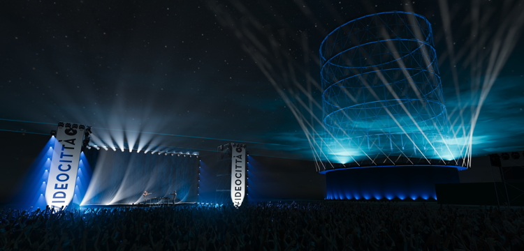 Render dell'installazione al Gazometro G4 e del main stage di Videocittà