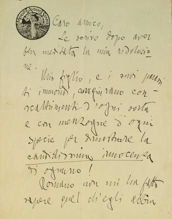(Una lettera di Gabriele d'Annunzio a Rizzo - Ufficio stampa Finarte)