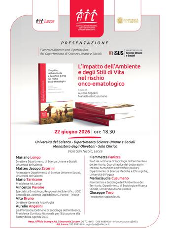 Tumori, Ail presenta volume "L’impatto dell’Ambiente e degli Stili di Vita