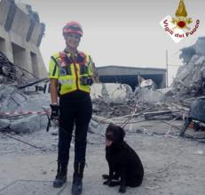 (Il cane vigile del fuoco Allyson con la sua conduttrice - Ufficio stampa Vigili del Fuoco)