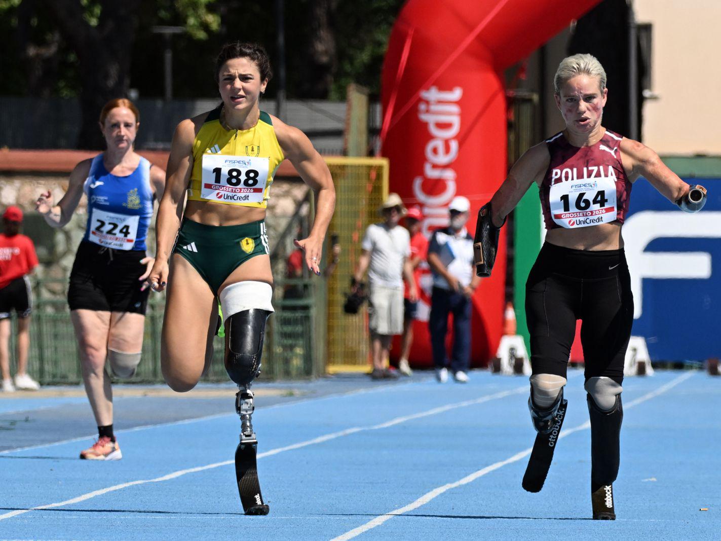 Il debutto di Bebe Vio nei 100 metri piani ai campionati italiani Assoluti di atletica Paralimpica, in corso allo stadio Carlo Zecchini di Grosseto