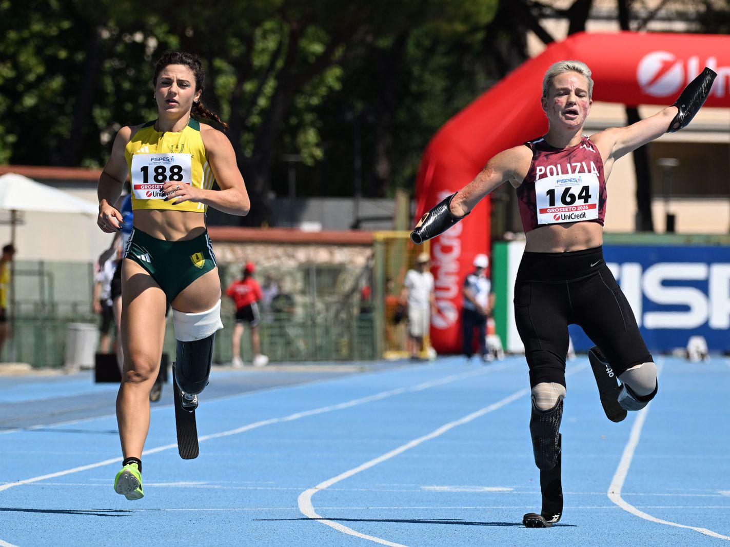 Il debutto di Bebe Vio nei 100 metri piani ai campionati italiani Assoluti di atletica Paralimpica, in corso allo stadio Carlo Zecchini di Grosseto