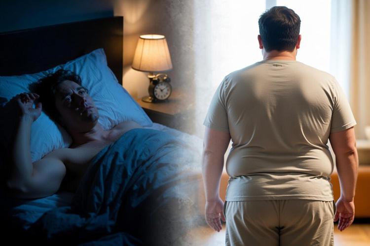 Una persona che non dorme e una in sovrappeso - (Foto X)