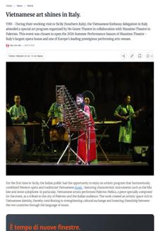 Vietnam: Vietnamese art on stage at Palermo's Teatro Massimo strengthens ties with Italy.