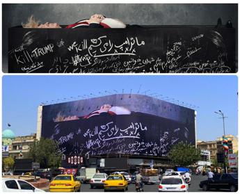 Murales in iran con Trump dentro una bara