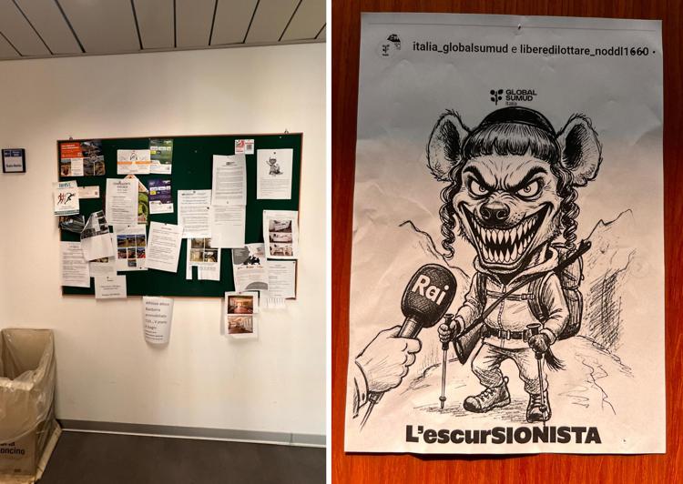 La bacheca con il manifesto antisemita - Credits Ufficio stampa Rai