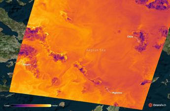 La prima immagine termica satellitare dell'Hellenic Fyre System sviluppato da OroraTech. La startup collabora con il copernicus dell'Esa (Esa)