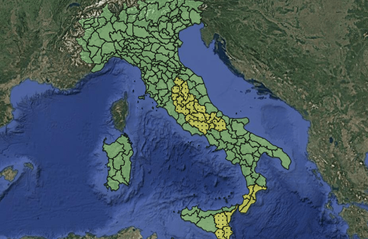 Mappa delle allerte meteo 11 agosto - (Protezione civile)