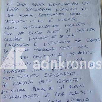 Uno stralcio della lettera di Barbara Mariottini - Adnkronos