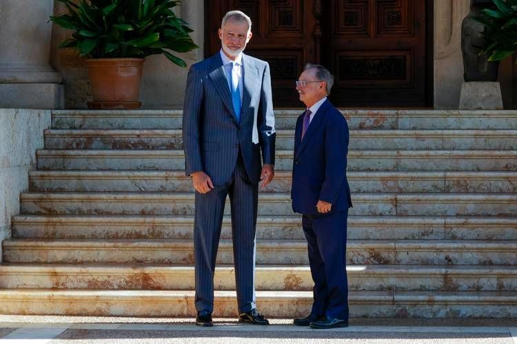 Re Felipe VI (a sinistra) riceve il sindaco di Ceuta Juan Jesus Vivas a Maiorca. - Fotogramma/Ipa