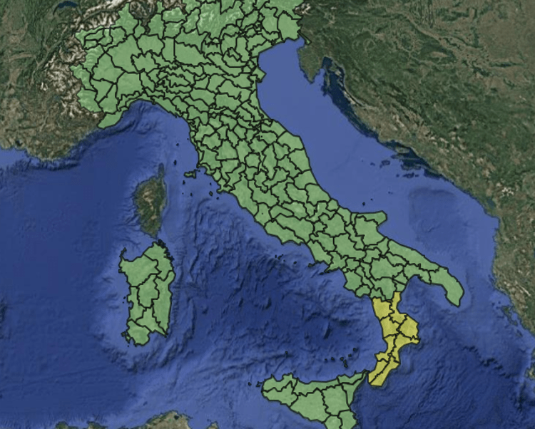 Mappa dell'allerta meteo 14 agosto - (Protezione civile)
