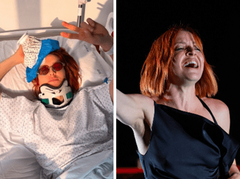 Noemi torna sul palco dopo la caduta: 