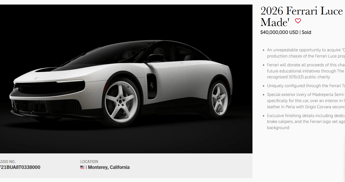 La scheda dell'asta della Ferrari Luce (sito Sotheby's)