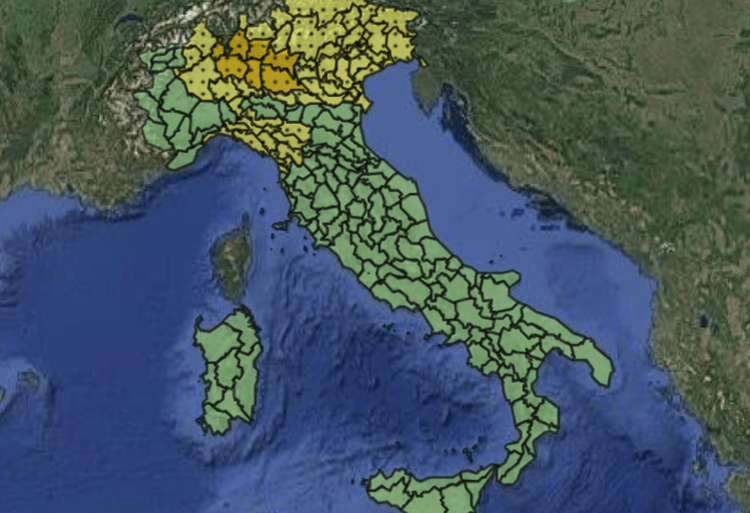 Mappa delle allerte meteo del 20 agosto 2026 - (Protezione civile)