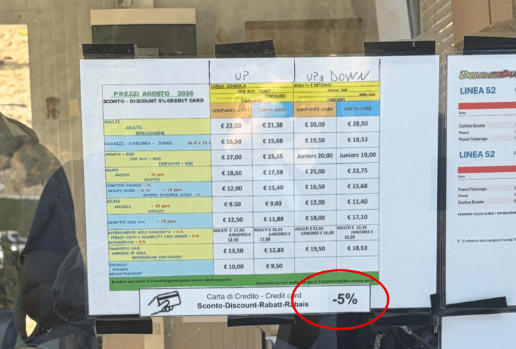 A Cortina se paghi con la carta spendi di meno: il colpo di scena alla seggiovia