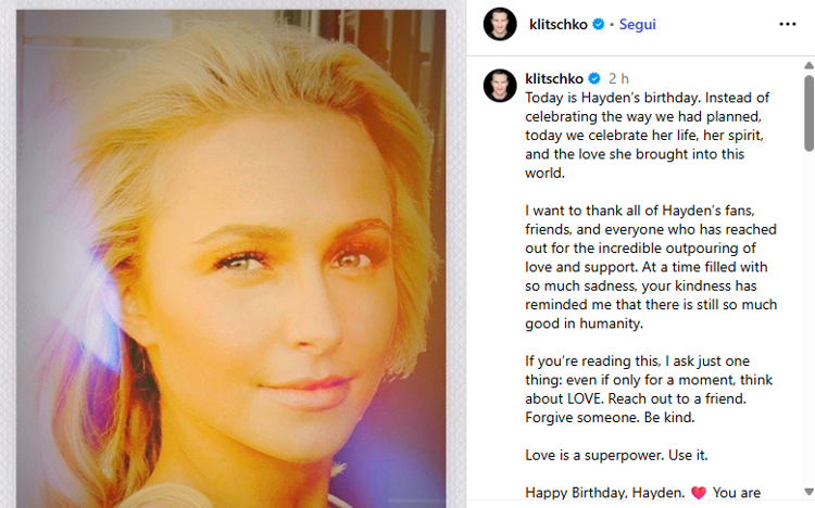 Hayden Panettiere, il ricordo dell'ex compagno Wladimir Klitschko nel giorno del compleanno: 