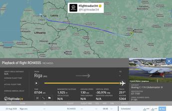 La rotta dell'aereo militare Usa fino a Mosca - Flightradar24 /X