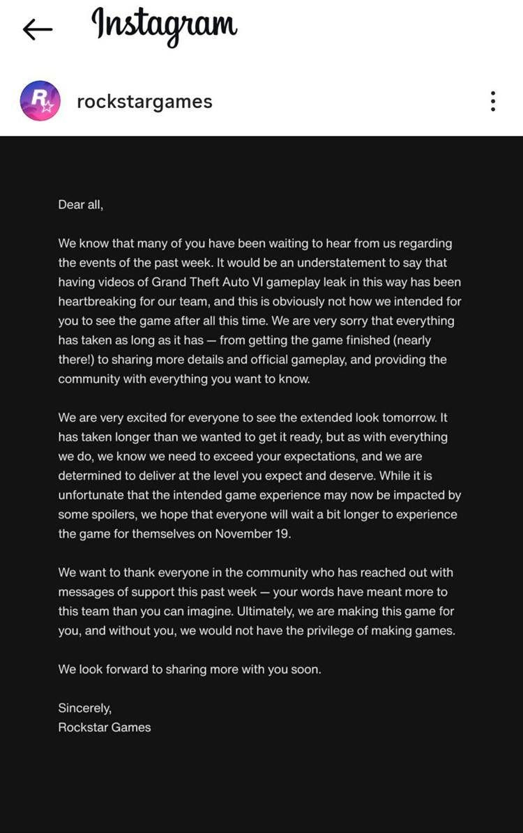 Rockstar Games risponde ai leak di GTA VI, confermati la presentazione ufficiale e il lancio a novembre