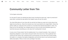 La lettera di addio di Tim Cook alla community Apple (da Apple.com)