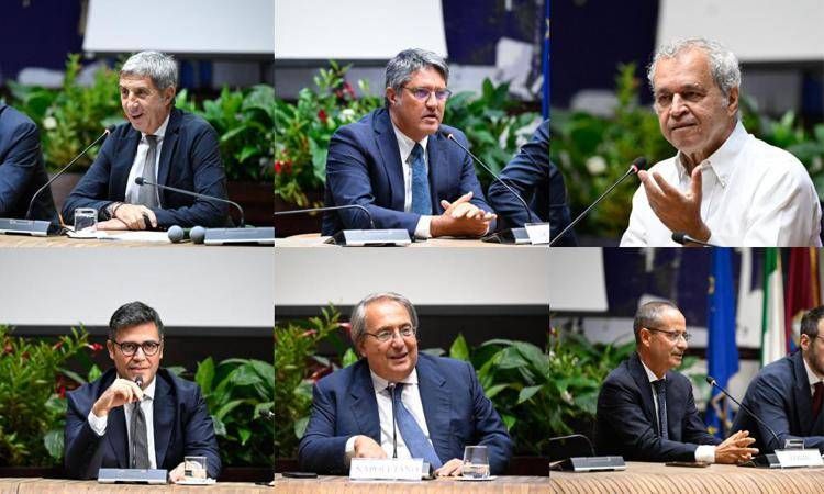 Da sinistra: Gianmarco Chiocci, Davide Desario, Enrico Mentana,Fabio Vitale, Roberto Napoletano,  Luigi Contu