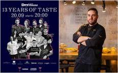 La locandina della prima serata di festeggiamenti del DryMilano e, a destra, Lorenzo Sirabella, chef e manager del locale di via Solferino
