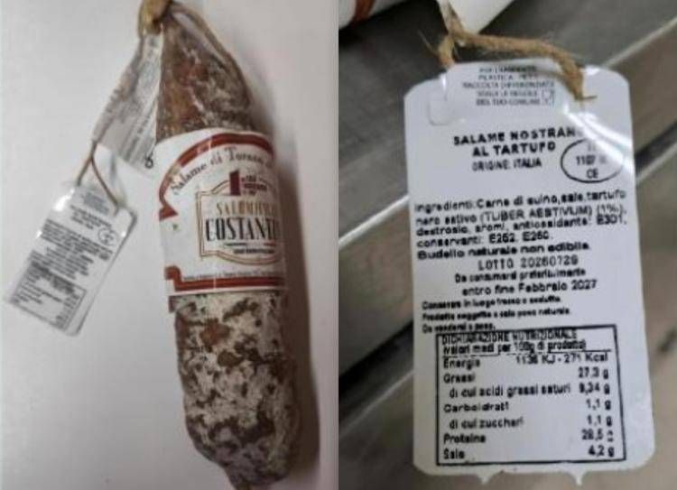 Il salame richiamato - Foto ministero della Salute