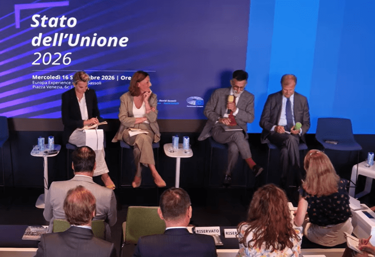 Da sinistra: Lavinia Spingardi, Nicoletta Pirozzi, Nicola Verola e Giampiero Massolo -  (Fermo immagine video Parlamento europeo in Italia)