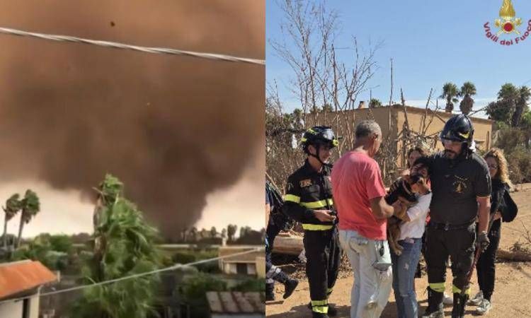 Tromba d'aria a Marsala, feriti 4 bambini e cane salvato dalle macerie. La Protezione civile: 