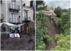 Strade allagate a Lipari e la frana a Mergellina