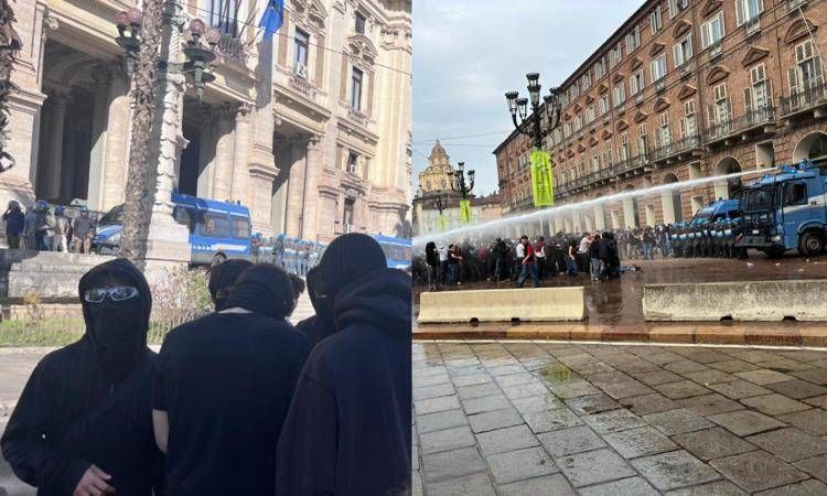 Le immagini delle proteste a Roma (sinistra) e Torino (destra) - (AdnKronos)