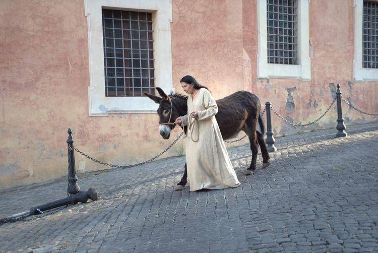 L'artista Marina Abramovic a spasso per Roma con l'asino Paltò