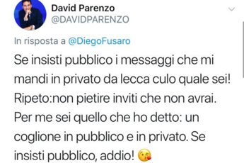 Rissa Parenzo-Fusaro: ''Pubblico tuoi sms privati da lecc...'', ''Ti denuncio''