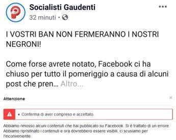 Socialisti Gaudenti vince sull'algoritmo: riaperta pagina Facebook Socialisti Gaudenti vince sull'algoritmo: riaperta pagina Facebook