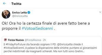 #VotoaiSedicenni... E Letta 'trolla' Forza Nuova #VotoaiSedicenni... E Letta 'trolla' Forza Nuova