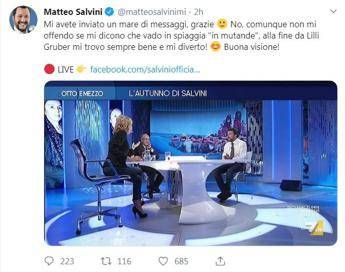 Salvini: Da Lilli Gruber mi diverto Salvini: Da Lilli Gruber mi diverto