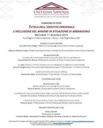 Tutela dell'identità personale e inclusione del minore, Convegno l'11 dicembre Tutela dell'identità personale e inclusione del minore, Convegno l'11 dicembre