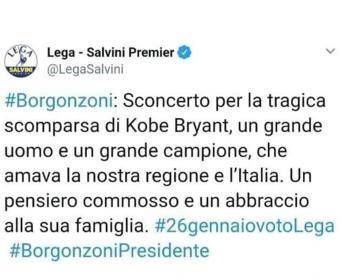 Addio Kobe, Borgonzoni presidente: il pasticcio Twitter della Lega Addio Kobe, Borgonzoni presidente: il pasticcio Twitter della Lega
