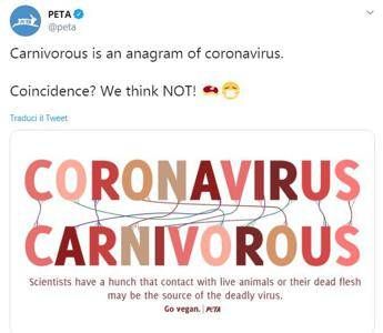 Coronavirus, per animalisti è anagramma di 'carnivoro' Coronavirus, per animalisti è anagramma di 'carnivoro'