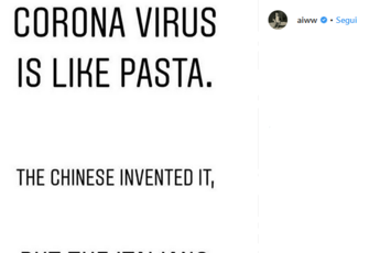 Coronavirus, Ai Weiwei: Come pasta, inventata da cinesi diffusa da italiani