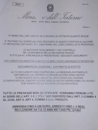 Falsi volantini Ministero, 'si invitano i non residenti a lasciare abitazioni ospitanti'