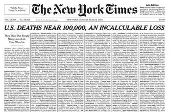 New York Times, in prima pagina i nomi delle vittime del Covid New York Times, in prima pagina i nomi delle vittime del Covid