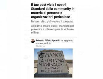 Facebook: foto cippo El Alamein 'viola standard', decine di account sospesi Facebook: foto cippo El Alamein 'viola standard', decine di account sospesi