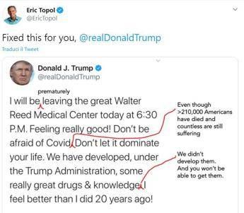 Trump twitta, lo scienziato corregge il messaggio Trump twitta, lo scienziato corregge il messaggio