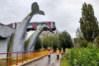 Olanda, metro deraglia: macchinista salvato da una 'balena'