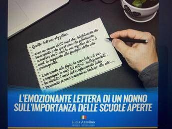 Azzolina pubblica lettera di un nonno: Grazie per scuole aperte Azzolina pubblica lettera di un nonno: Grazie per scuole aperte