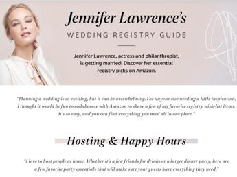 Jennifer Lawrence si sposa, lista di nozze su Amazon e aiuta l’Amazzonia